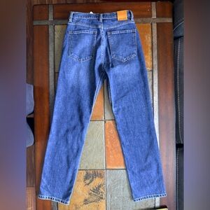 Cqy raw hem 26 dark denim salvage button fly jeans wide leg Anthropologie new